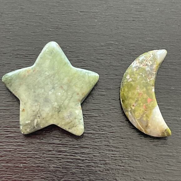 Moss Agate and Unakite Crystal Moon & Star Set - Picture 1 of 6